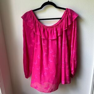 🩷 Michael Kors, pink butterfly off the shoulder blouse XL